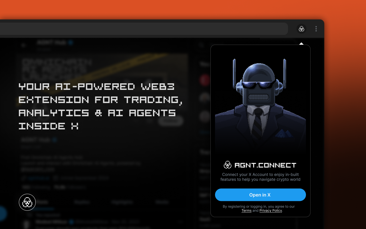 Antarmuka AGNT Hub di platform X dengan fitur eksekusi Web3